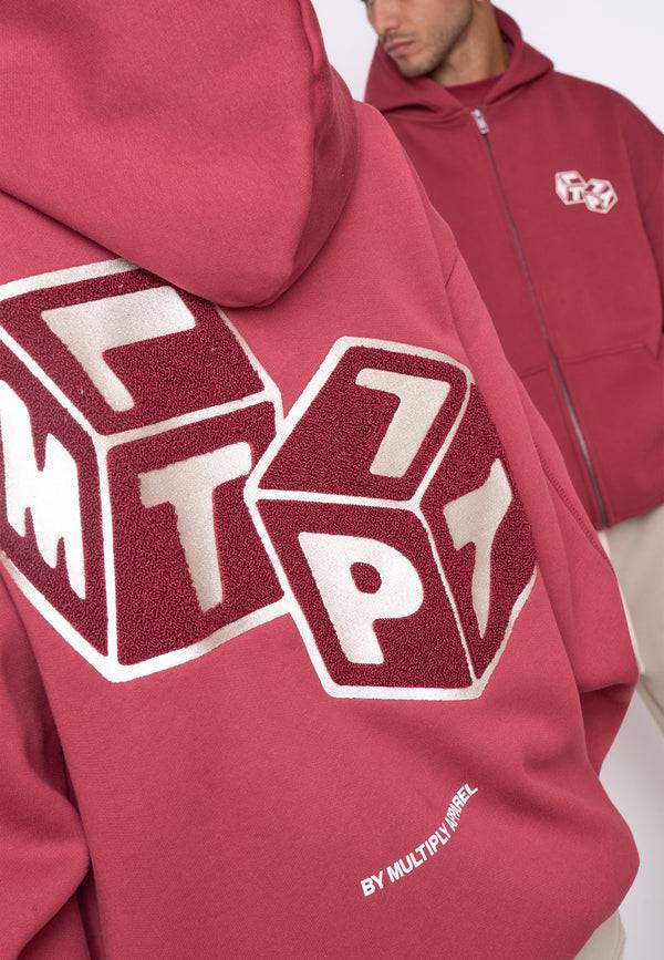 Multiply Spparel Oversize Zip Hoodie CUBES Ruby Wine