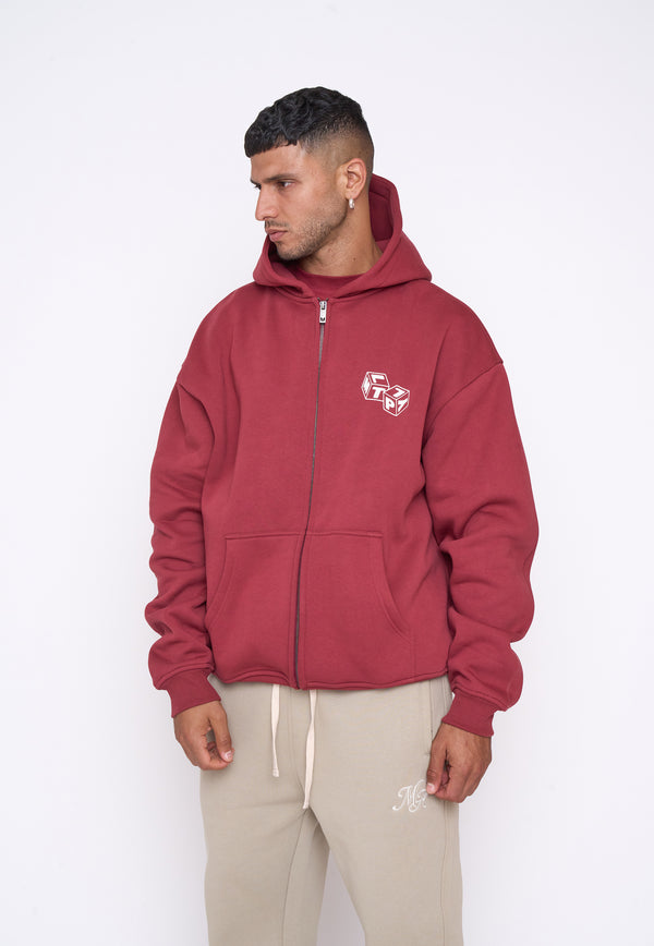 Multiply Spparel Oversize Zip Hoodie CUBES Ruby Wine