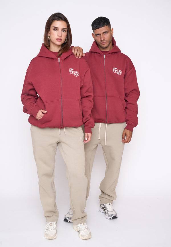 Multiply Spparel Oversize Zip Hoodie CUBES Ruby Wine