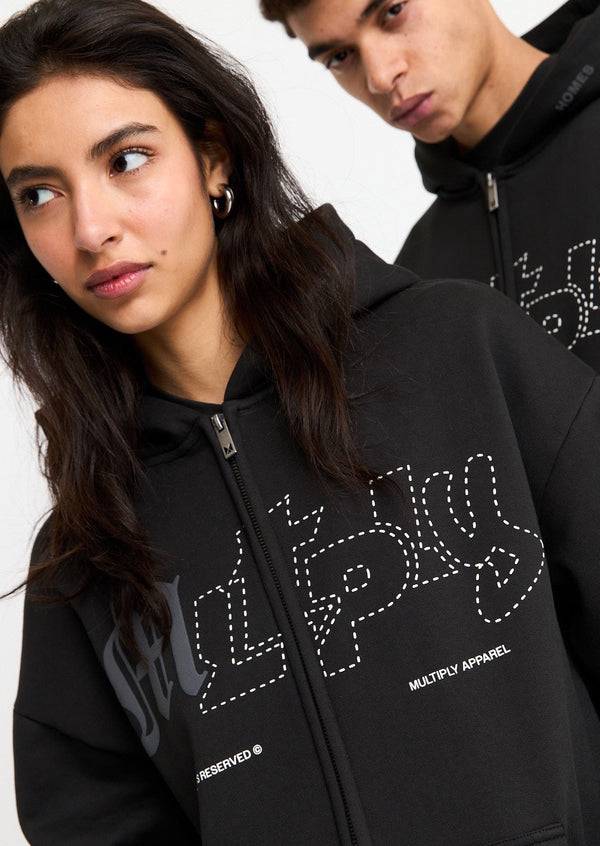 Multiply Spparel Oversize Zip Hoodie LONELINESS Black Soda Washed