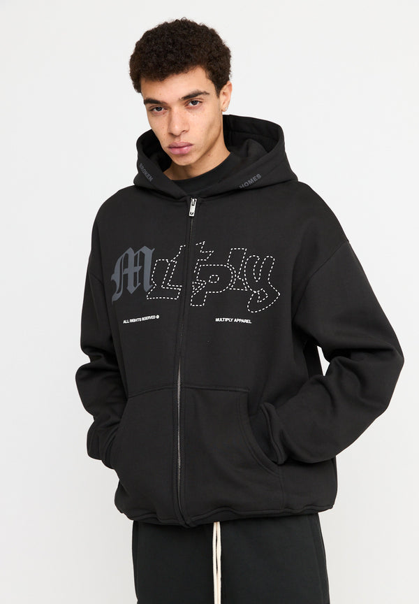 Multiply Spparel Oversize Zip Hoodie LONELINESS Black Soda Washed