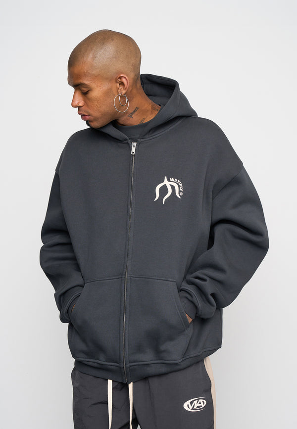 Multiply Spparel Oversize Zip Hoodie ORIGIN Black Soda Washed