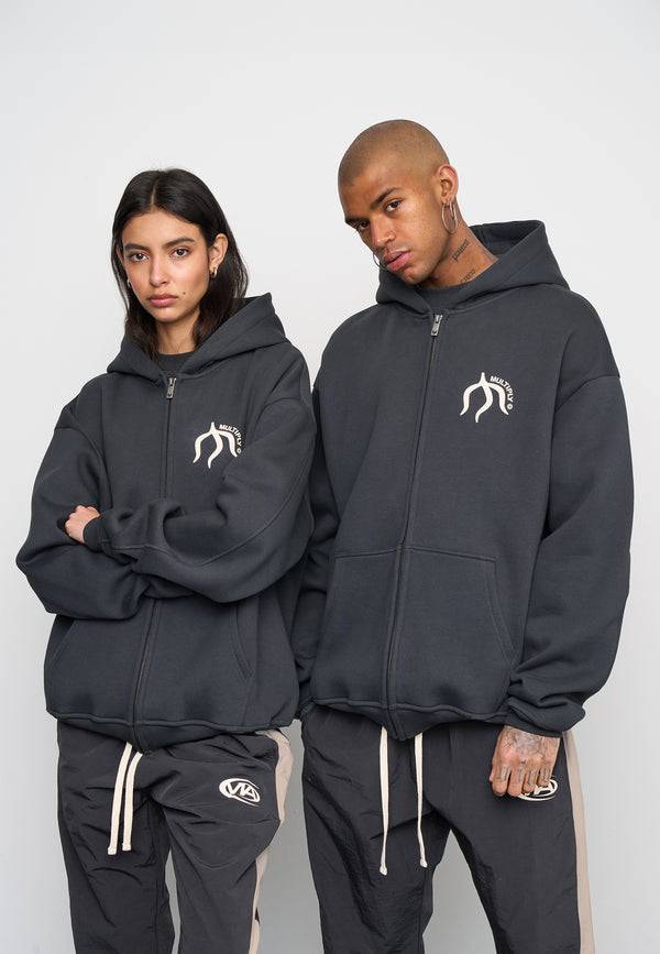 Multiply Spparel Oversize Zip Hoodie ORIGIN Black Soda Washed