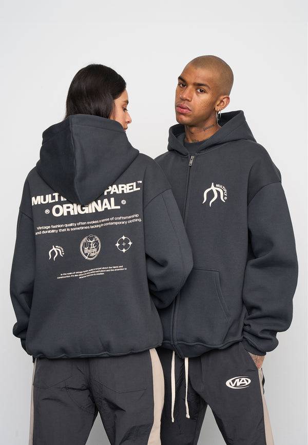 Multiply Spparel Oversize Zip Hoodie ORIGIN Black Soda Washed