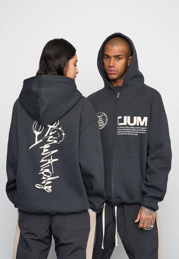 Multiply Spparel Oversize Zip Hoodie ROOTS Black Soda Washed