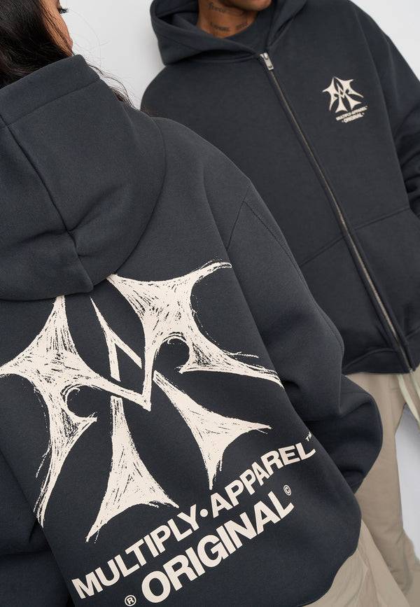 Multiply Spparel Oversize Zip Hoodie SKETCH Black Soda Washed