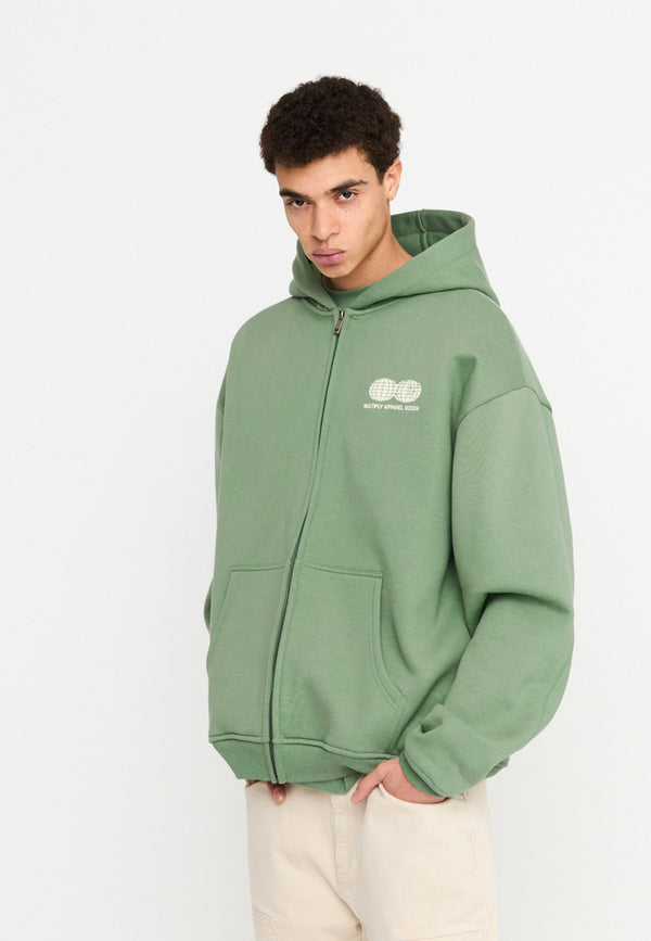 Multiply Spparel Oversize Zip Hoodie TWO WORLDS Hedge Green