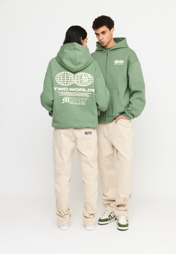 Multiply Spparel Oversize Zip Hoodie TWO WORLDS Hedge Green