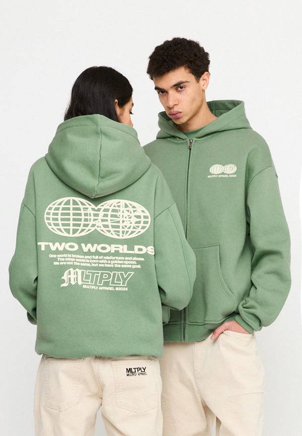 Multiply Spparel Oversize Zip Hoodie TWO WORLDS Hedge Green