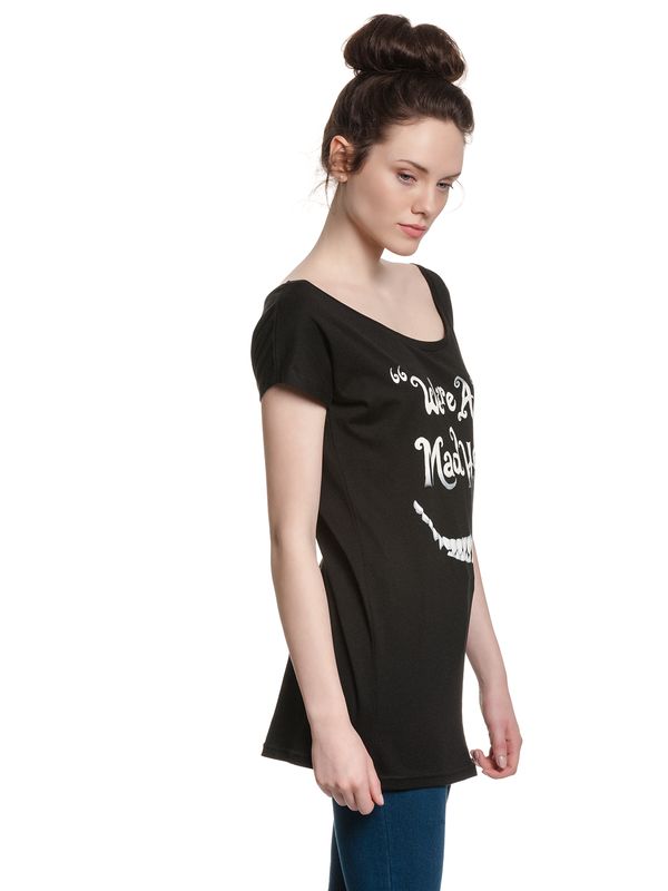 Nastrovje Potsdam Alice Im Wunderland Mad Here Smile Damen Loose-Shirt Schwarz