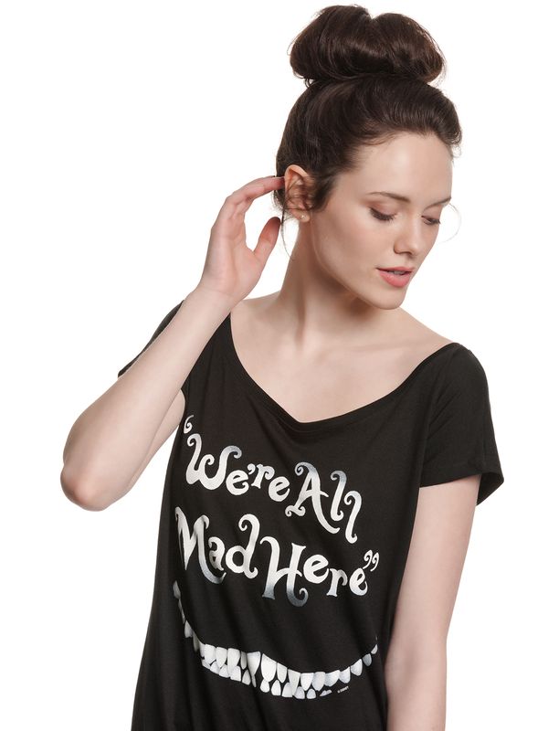 Nastrovje Potsdam Alice Im Wunderland Mad Here Smile Damen Loose-Shirt Schwarz