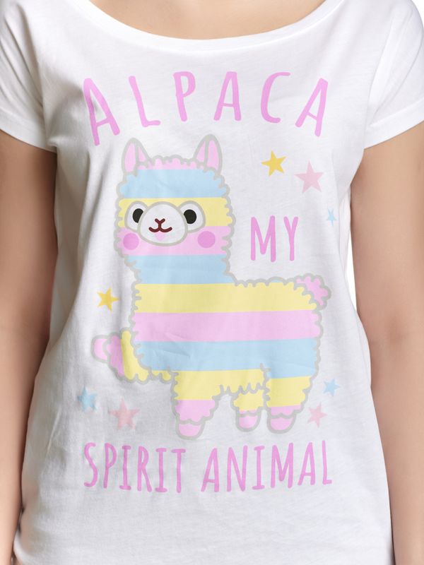 Nastrovje Potsdam Amufun Alpacasso Spirit Animal Damen Loose-Shirt Weiss