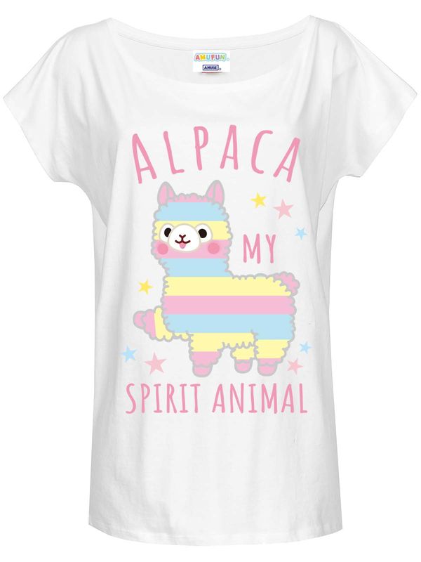 Nastrovje Potsdam Amufun Alpacasso Spirit Animal Damen Loose-Shirt weiss