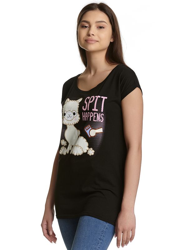 Nastrovje Potsdam Amufun Alpacasso Spit Happens Damen Loose-Shirt Schwarz