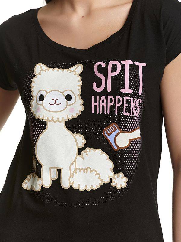 Nastrovje Potsdam Amufun Alpacasso Spit Happens Damen Loose-Shirt Schwarz