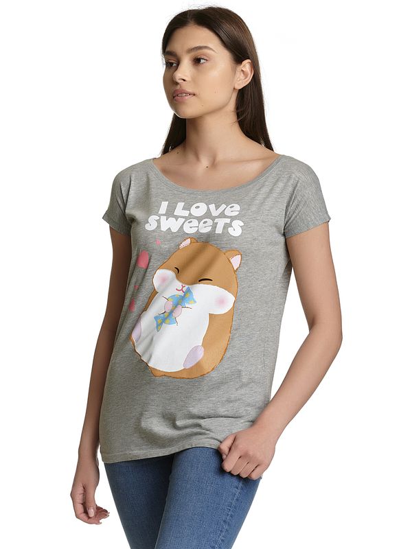 Nastrovje Potsdam Amufun Coroham Coron I Love Sweets Loose Shirt Female Grau Meliert