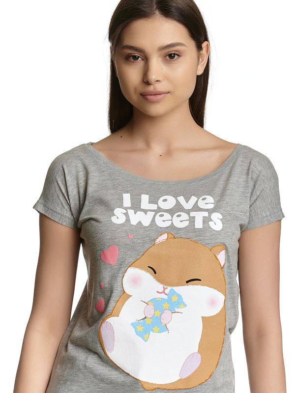 Nastrovje Potsdam Amufun Coroham Coron I Love Sweets Loose Shirt Female Grau Meliert