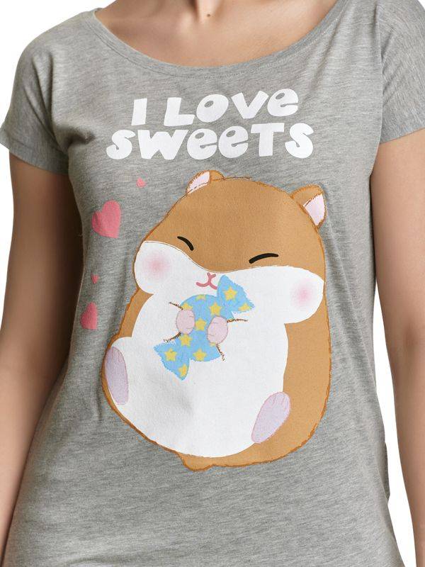 Nastrovje Potsdam Amufun Coroham Coron I Love Sweets Loose Shirt Female Grau Meliert