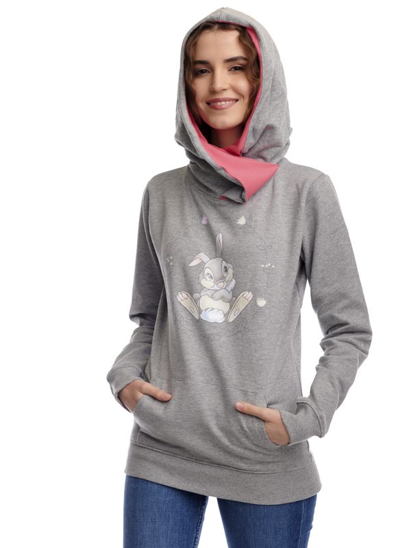 Nastrovje Potsdam Bambi Thumper Damen Schalkragenpullover Grau Meliert/pink