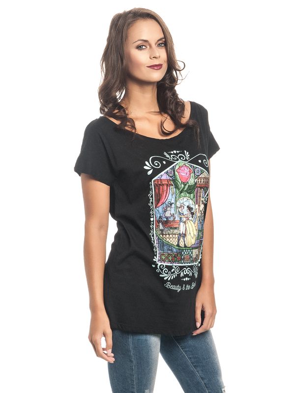 Nastrovje Potsdam Beauty & The Beast Window Damen Loose-Shirt Schwarz