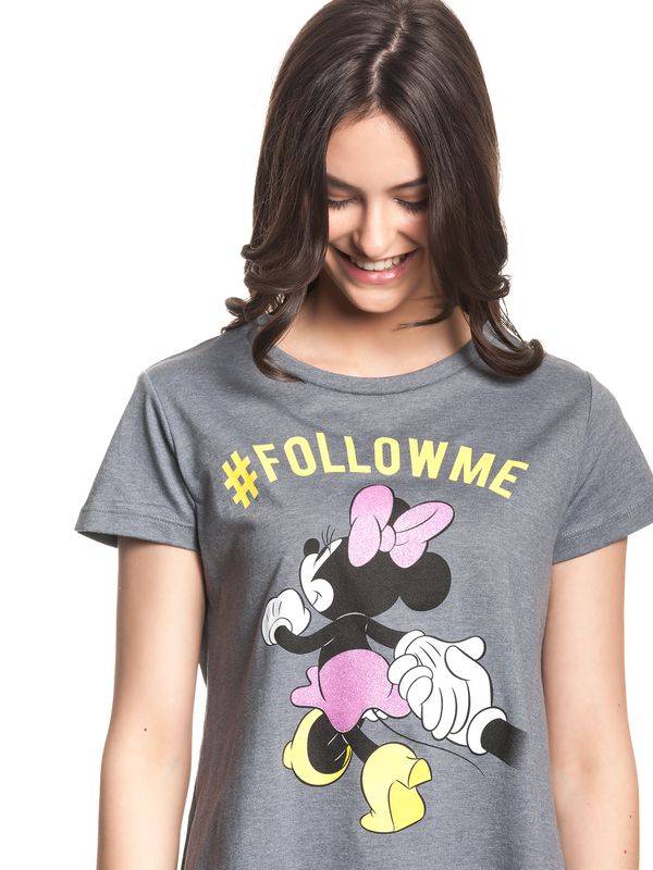 Nastrovje Potsdam Disney Mickey Mouse Follow Me Damen T-Shirt Dunkelgrau
