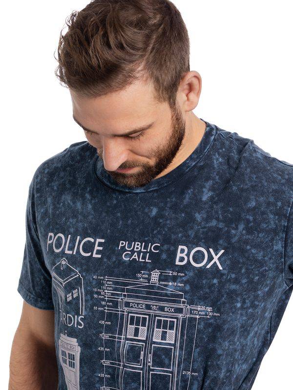 Nastrovje Potsdam Doctor Who Police Box Blueprint Batik Herren T-Shirt Blau