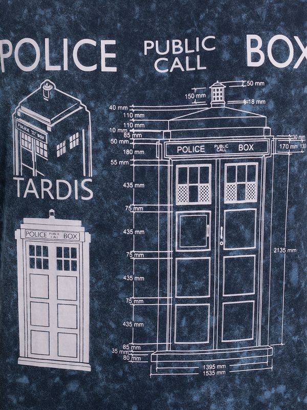 Nastrovje Potsdam Doctor Who Police Box Blueprint Batik Herren T-Shirt Blau