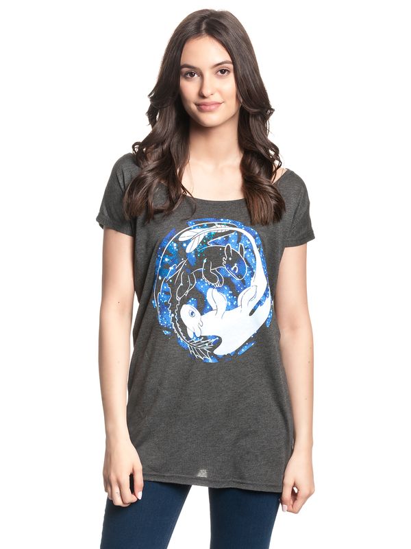 Nastrovje Potsdam Dragons, Drachenzähmen leicht gemacht Night & Light Damen Loose-Shirt dunkelgrau meliert