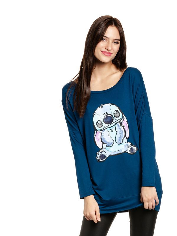 Nastrovje Potsdam Lilo & Stitch Blue Stitch Damen Langarmshirt Blau