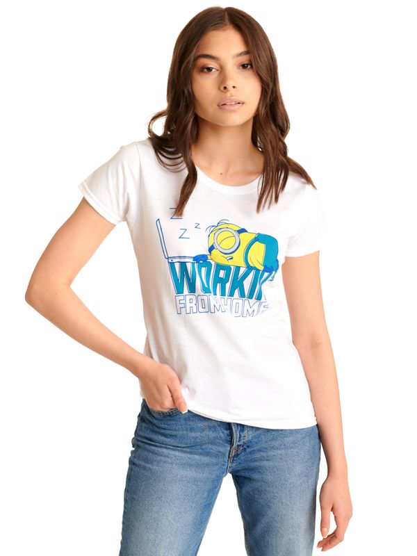 Nastrovje Potsdam Minions Workin' From Home Damen T-Shirt Weiss