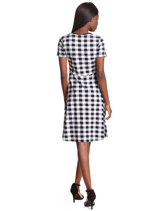 Nastrovje Potsdam Pussy Deluxe Back To 1955 Black Checkered Damen A-Linien-Kleid Schwarz Allover