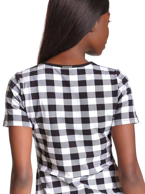 Nastrovje Potsdam Pussy Deluxe Back To 1955 Black Checkered Damen A-Linien-Kleid Schwarz Allover