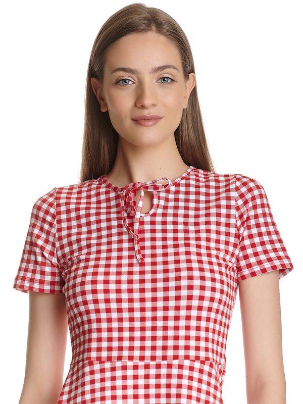 Nastrovje Potsdam Pussy Deluxe Back To 1955 Red Plaid Damen A-Linien-Kleid Rot Allover