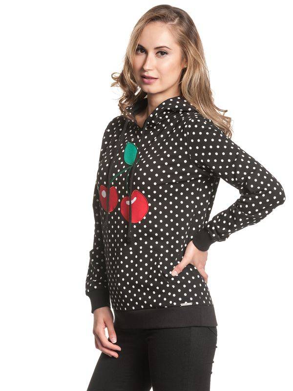Nastrovje Potsdam Pussy Deluxe Big Cherry Damen Kapuzensweatshirt Schwarz Allover