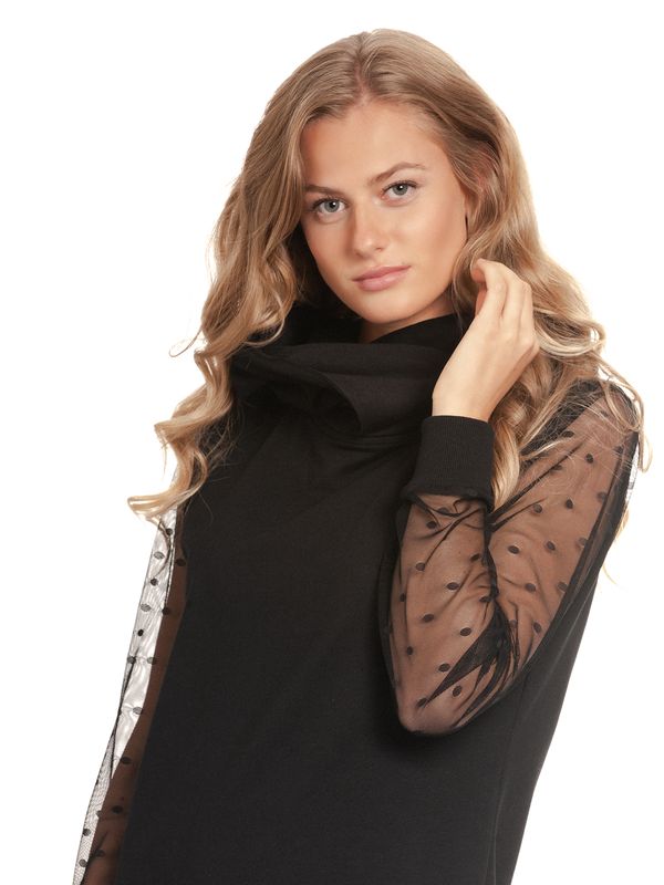 Nastrovje Potsdam Pussy Deluxe Black Dots Shawl Hooded Damen Sweatkleid Schwarz