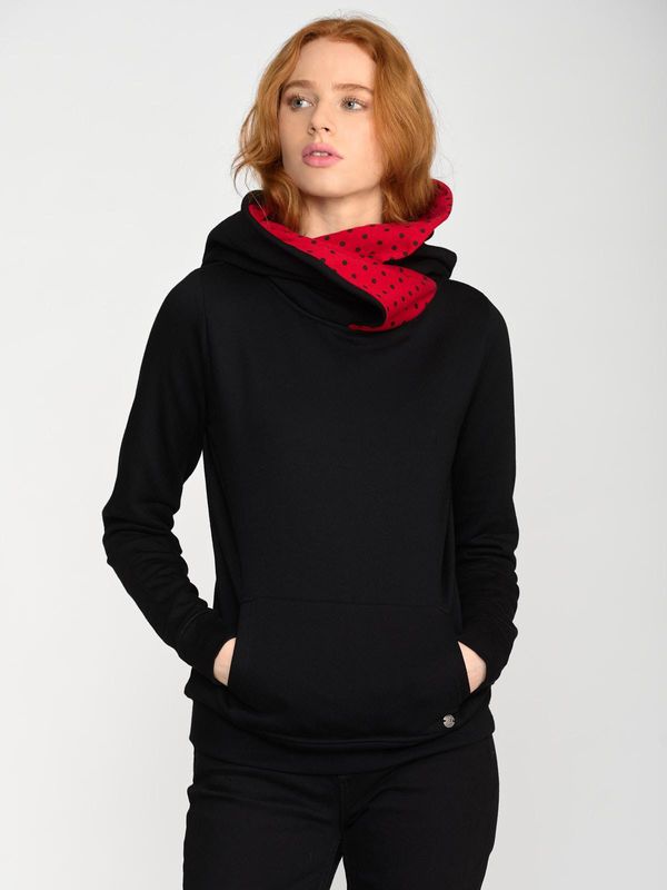 Nastrovje Potsdam Pussy Deluxe Black Dotties On Red Hoodie Damen Schalkragenpullover Schwarz/allover