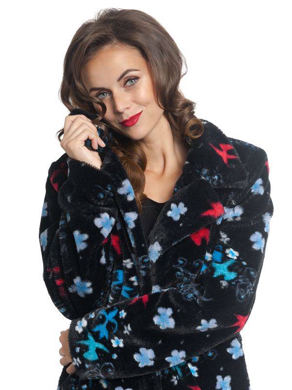 Nastrovje Potsdam Pussy Deluxe Blossom Coat Damen Wintermantel Schwarz Allover