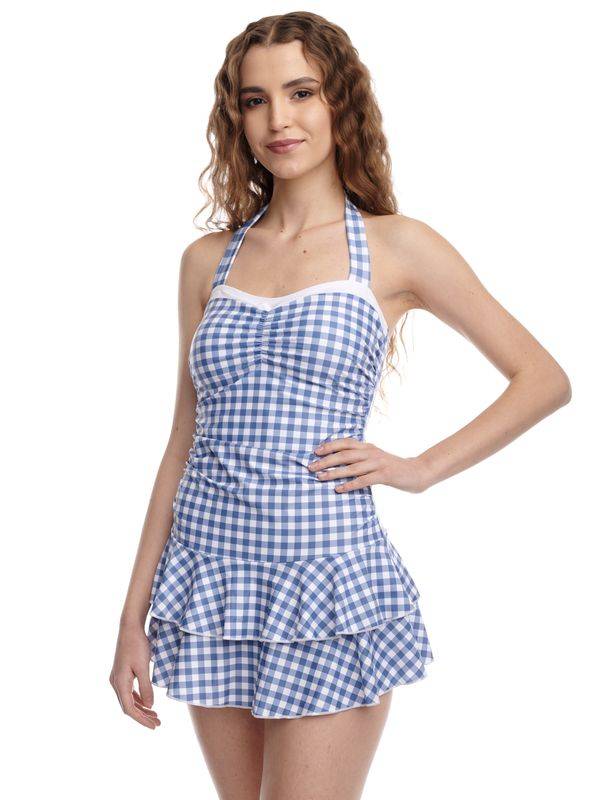 Nastrovje Potsdam Pussy Deluxe Blue Plaid Damen Badeanzug Blau Allover