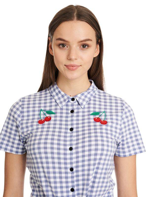 Nastrovje Potsdam Pussy Deluxe Blue Plaid Damen Kurzarmbluse Blau Allover