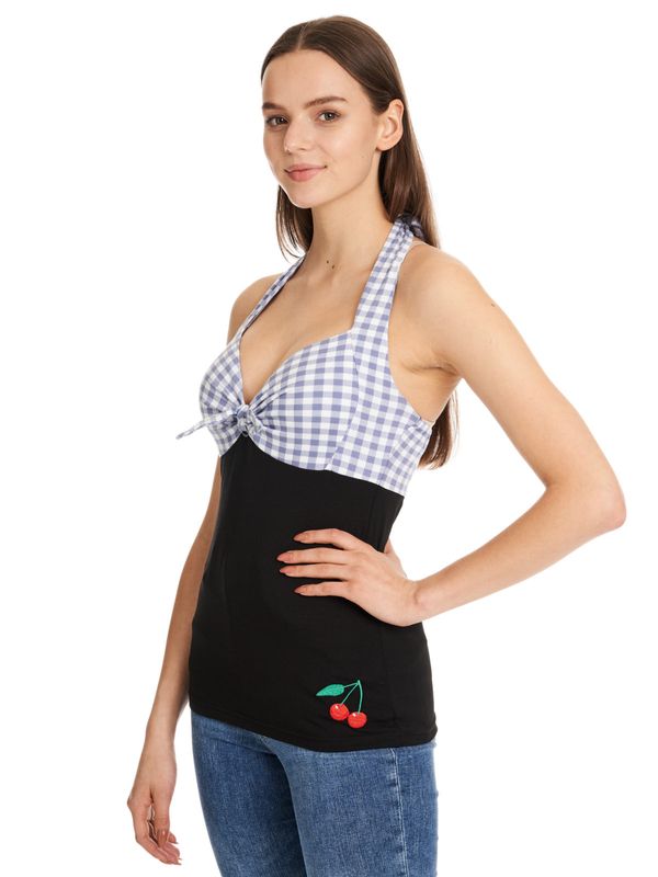 Nastrovje Potsdam Pussy Deluxe Blue Plaid Damen Neckholdertop Schwarz/blau