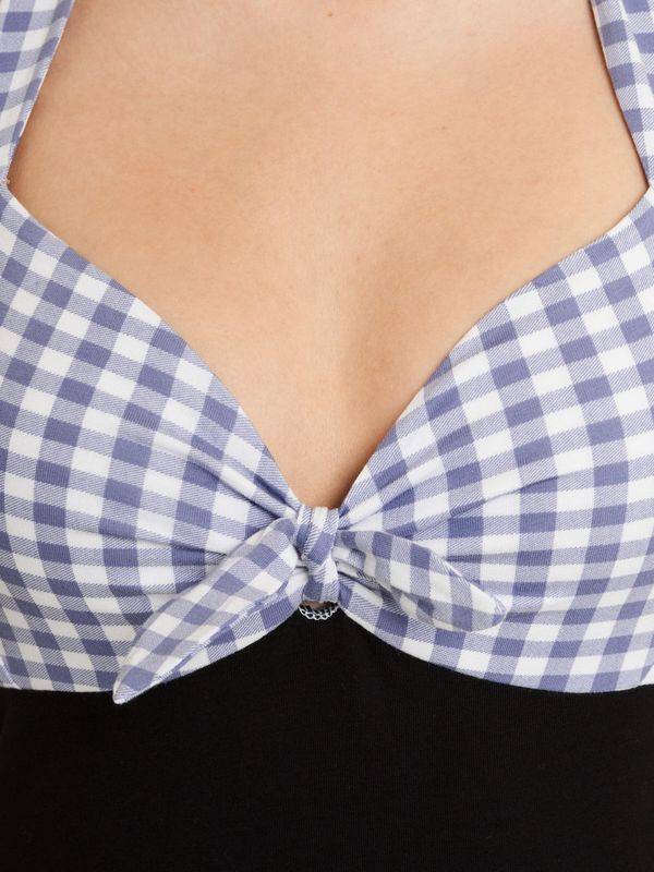 Nastrovje Potsdam Pussy Deluxe Blue Plaid Damen Neckholdertop Schwarz/blau