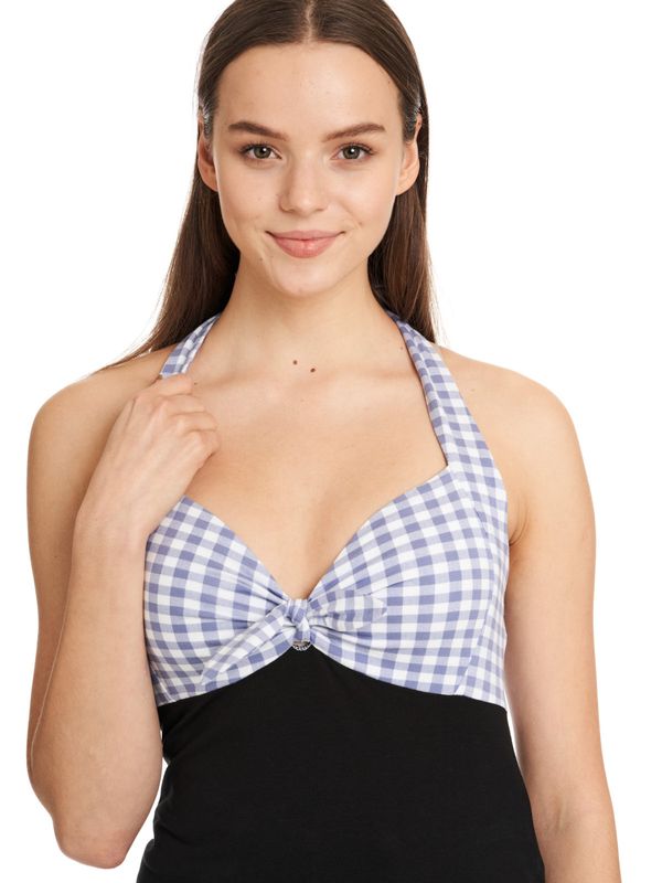 Nastrovje Potsdam Pussy Deluxe Blue Plaid Damen Neckholdertop Schwarz/blau