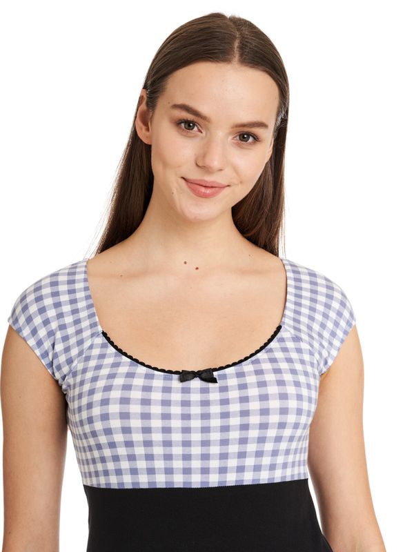 Nastrovje Potsdam Pussy Deluxe Blue Plaid Evie Damen T-Shirt Schwarz/blau