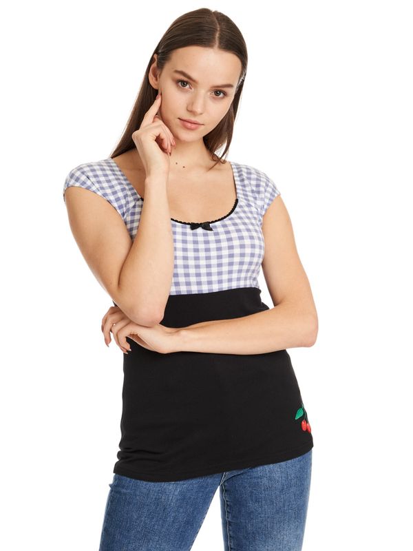 Nastrovje Potsdam Pussy Deluxe Blue Plaid Evie Damen T-Shirt Schwarz/blau