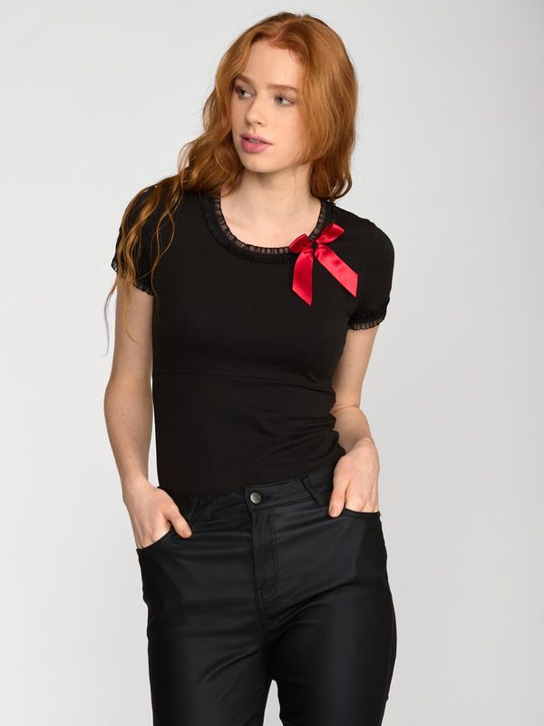 Nastrovje Potsdam Pussy Deluxe Bow On Black Shirt Female Schwarz