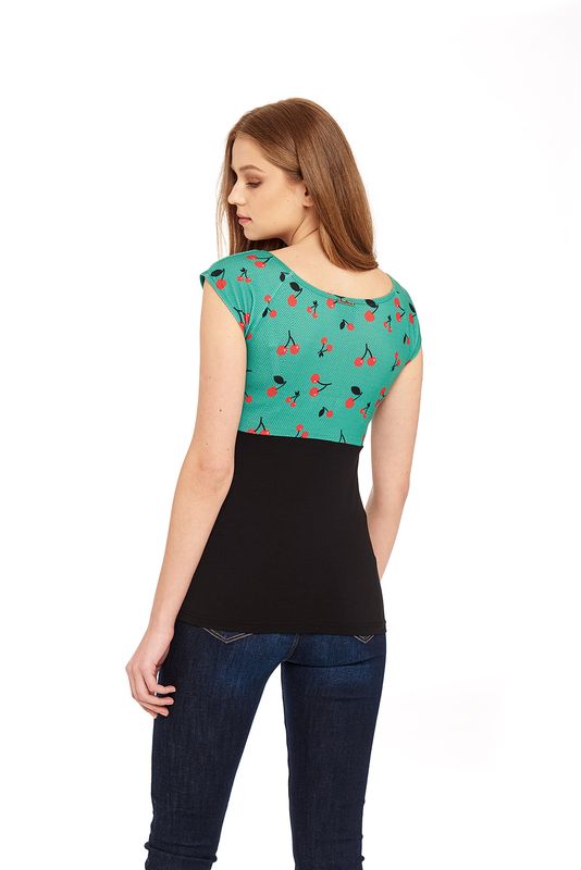 Nastrovje Potsdam Pussy Deluxe Cat Cherries Basic Shirt Schwarz / Grün Allover