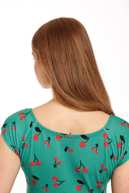 Nastrovje Potsdam Pussy Deluxe Cat Cherries Basic Shirt Schwarz / Grün Allover