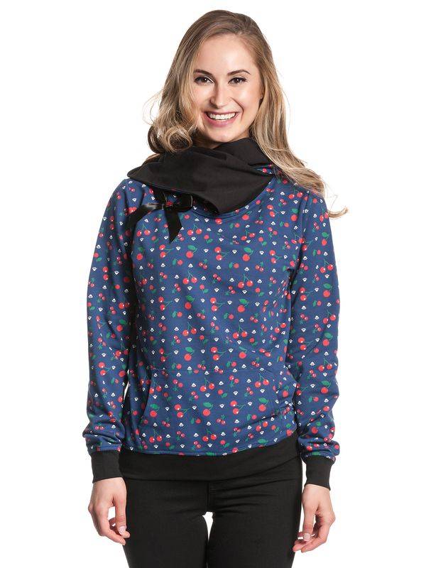Nastrovje Potsdam Pussy Deluxe Cat Paws & Cherries Damen Schalkragenpullover Blau Allover