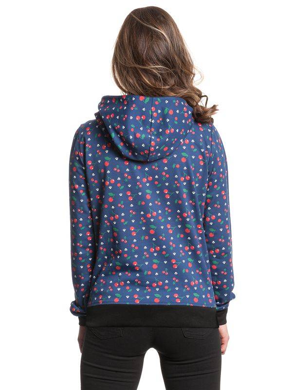 Nastrovje Potsdam Pussy Deluxe Cat Paws & Cherries Damen Schalkragenpullover Blau Allover