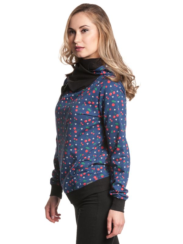 Nastrovje Potsdam Pussy Deluxe Cat Paws & Cherries Damen Schalkragenpullover Blau Allover